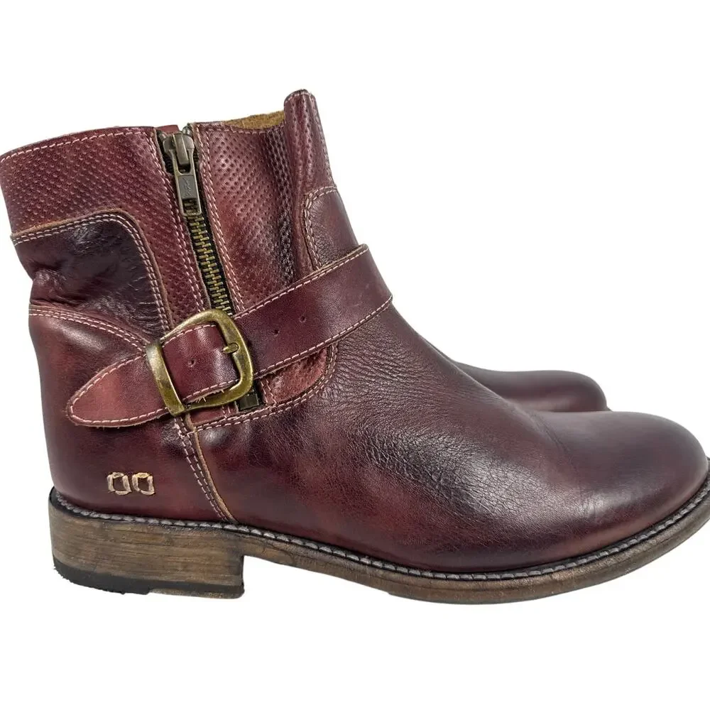 Bed Stu Becca Ankle Boots Double Zip Scarlet Leather Vibram Sole